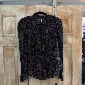 Free People Black and Pink Floral Blouse